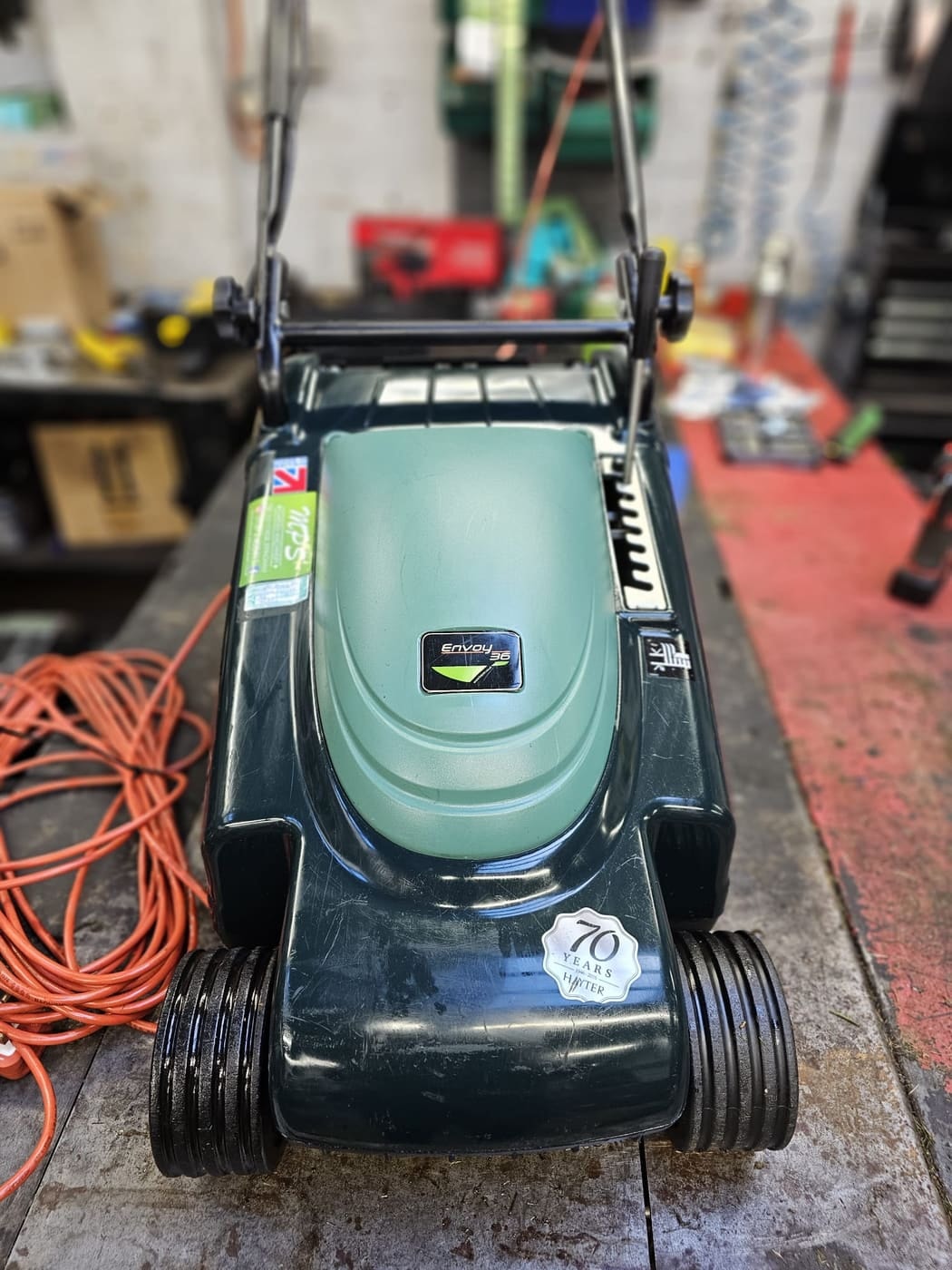 A serviced Hayter Envoy with its MPS service sticker